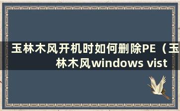 玉林木风开机时如何删除PE（玉林木风windows vista）